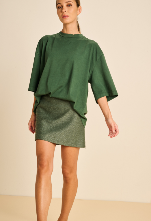 ISLA SKIRT RAFFIA BOTTLE GREEN - MARCH23