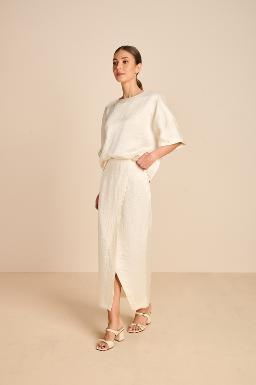 AGUA SATIN SKIRT ECRU - MARCH23