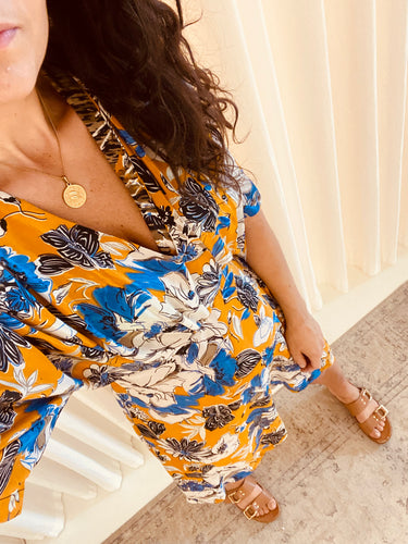 RODRIGO SHORT DRESS - YELLOW/BLUE
